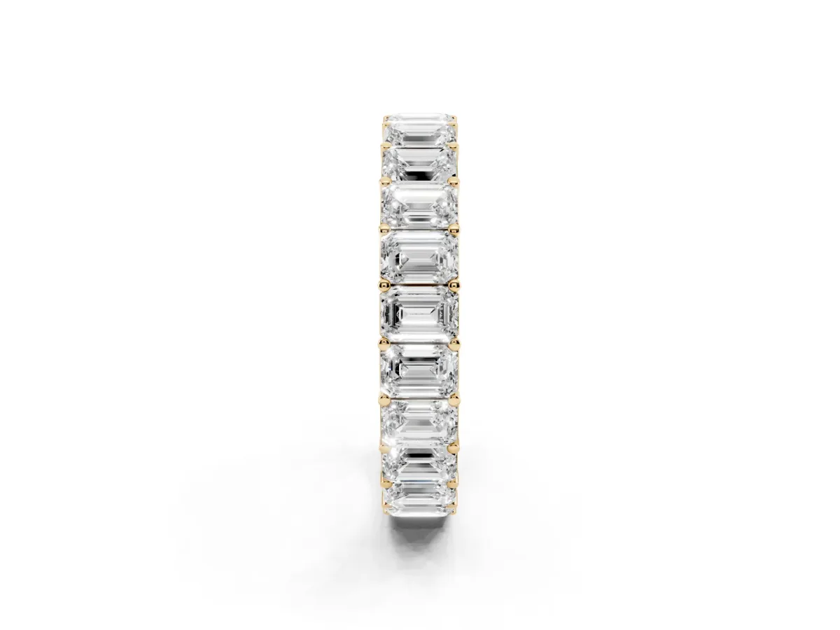 Emerald Cut Diamond Eternity Band with Shared Prong Setting Yellow gold