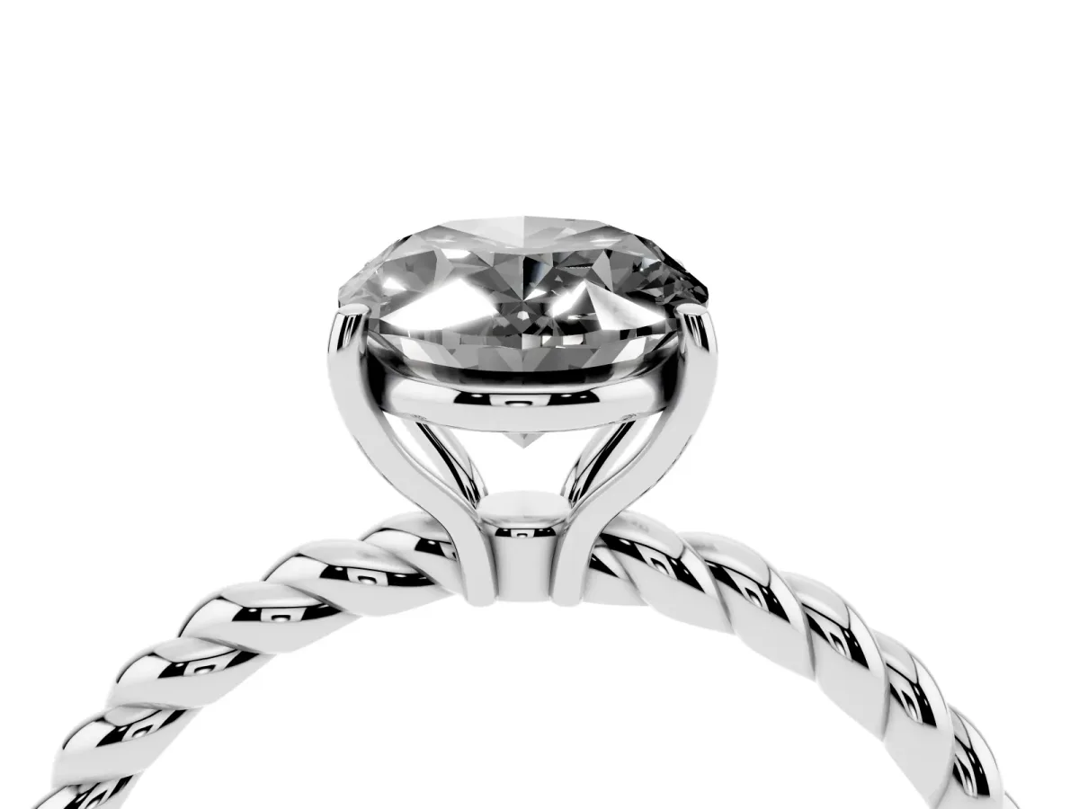 Fancy Black Oval Cut Solitaire Twisted Band 4-Prong Ring Silver