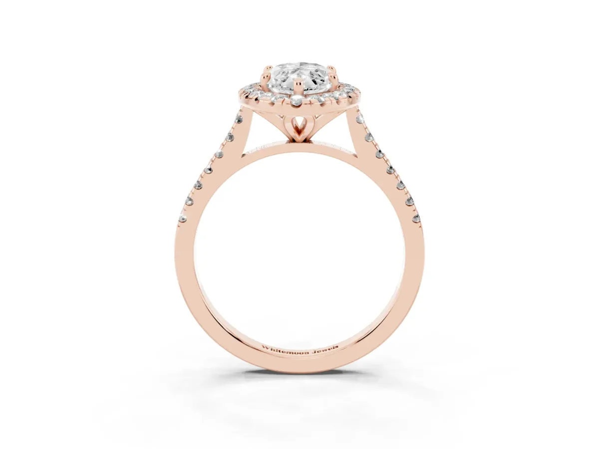 Marquise Cut Diamond Cushion Halo Ring with Pavé Band Rose gold
