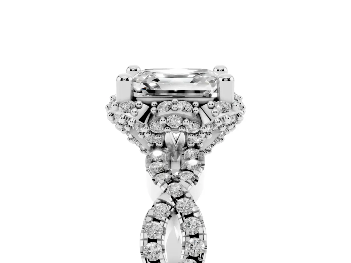 Asscher Cut Halo Twist Band Solitaire Ring with Six-Prong Setting Silver