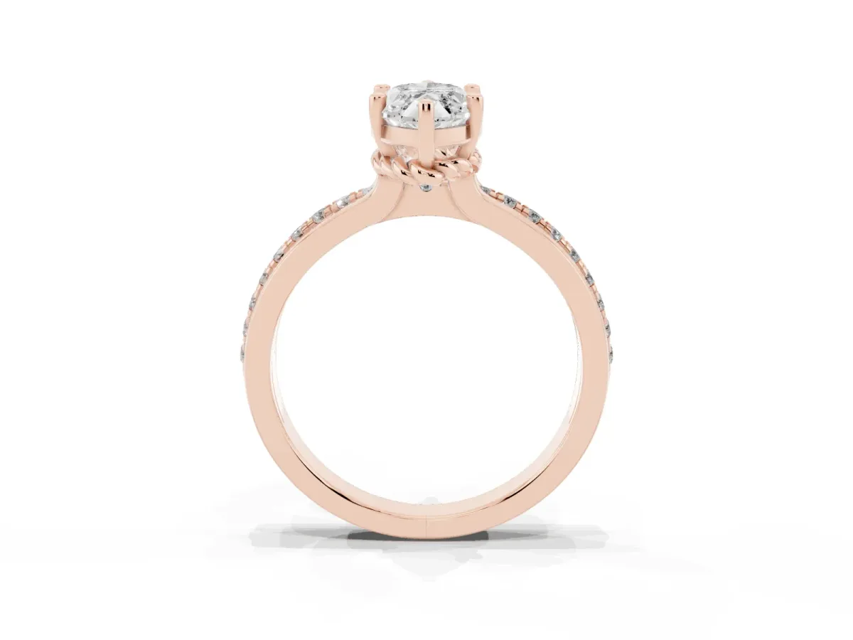 Marquise Cut Solitaire Diamond Ring with Channel Set Band and Six-Prong Setting Rose gold
