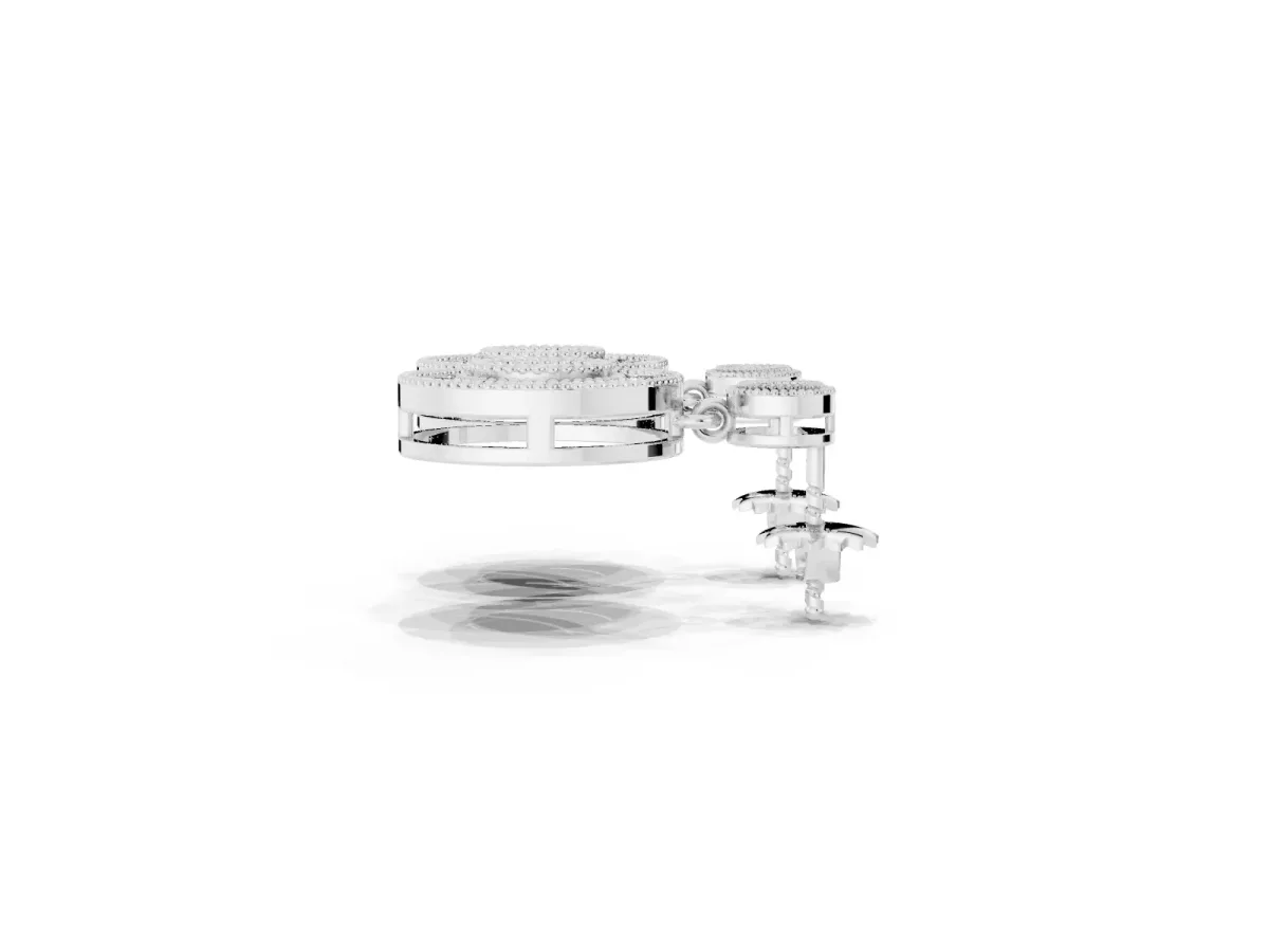 Round Halo Diamond Drop Earrings with Milgrain Bezel Setting Silver