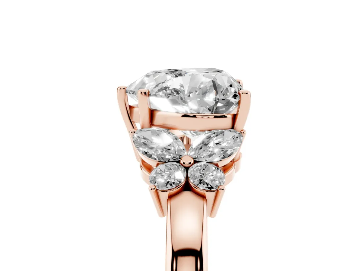 Heart Cut Cut Solitaire Floral Diamond Ring with Four-Prong Setting Rose gold