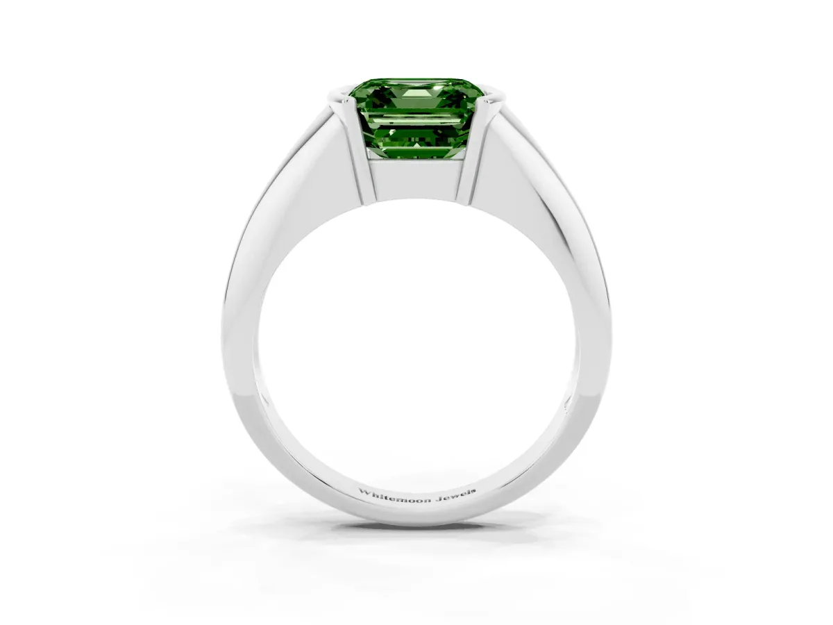 Fancy Green Asscher Cut Solitaire Tension Set Diamond Ring Platinum