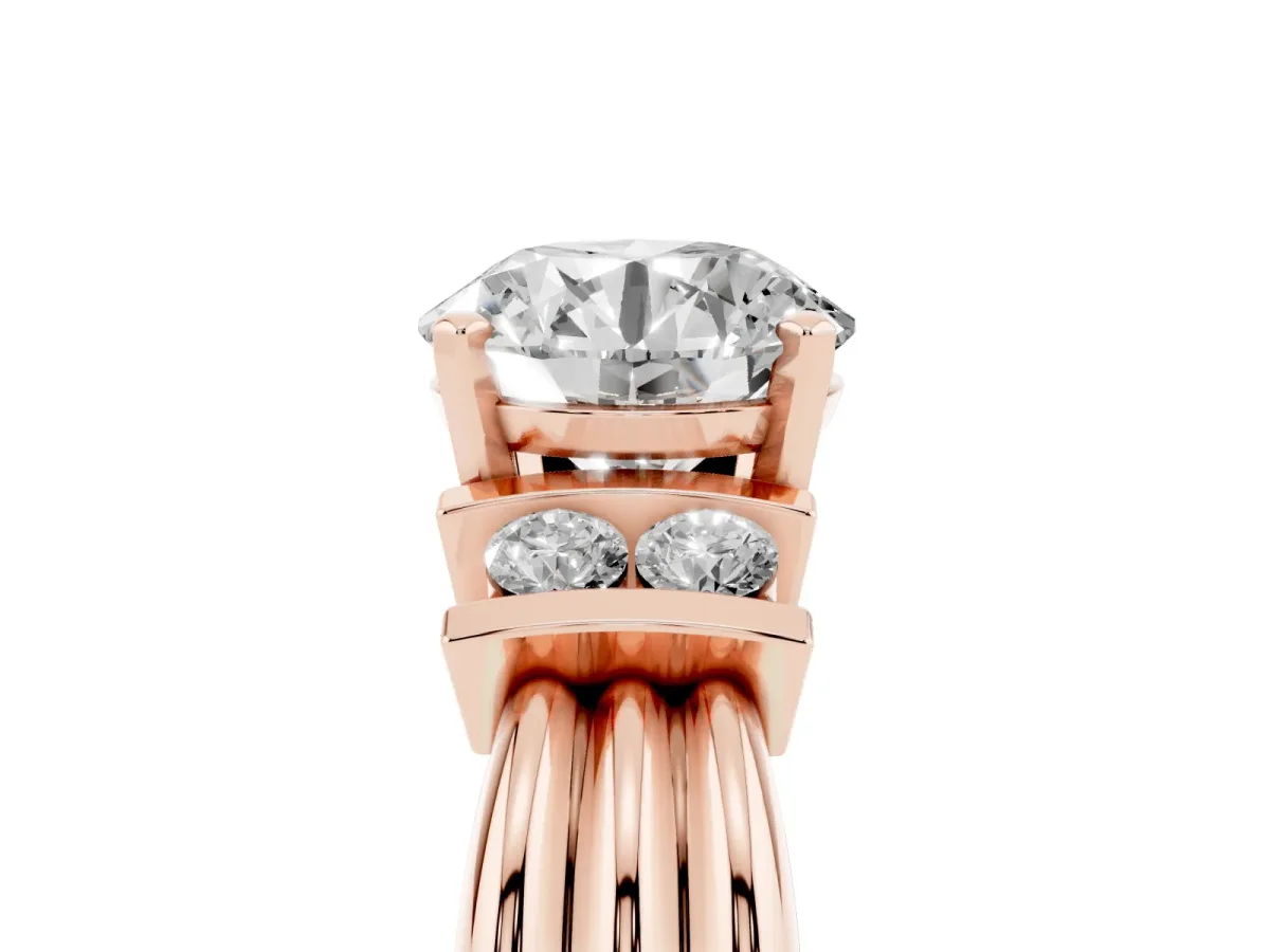 Round Cut Cut Three-Stone Channel Set Ring with Bar Prongs Rose gold
