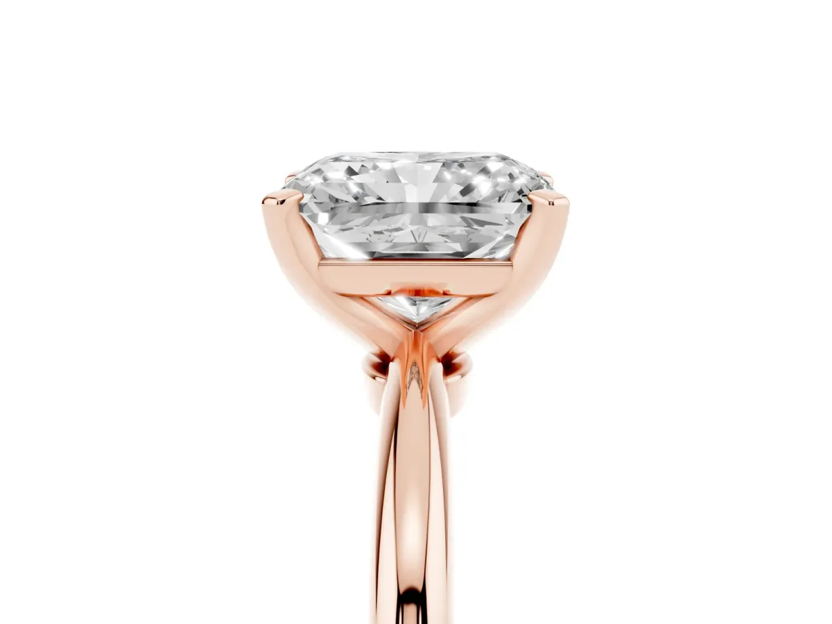 Radiant Cut Diamond Solitaire Ring with Prong Setting and Classic Band Rose gold