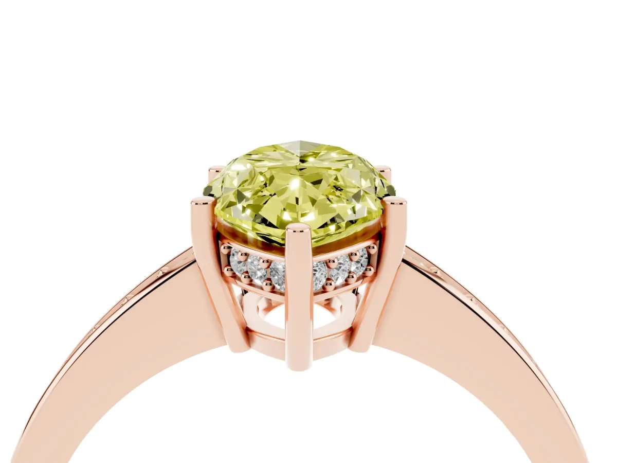 Fancy Yellow Marquise Cut Solitaire Pavé Band Prong Setting Ring Rose gold