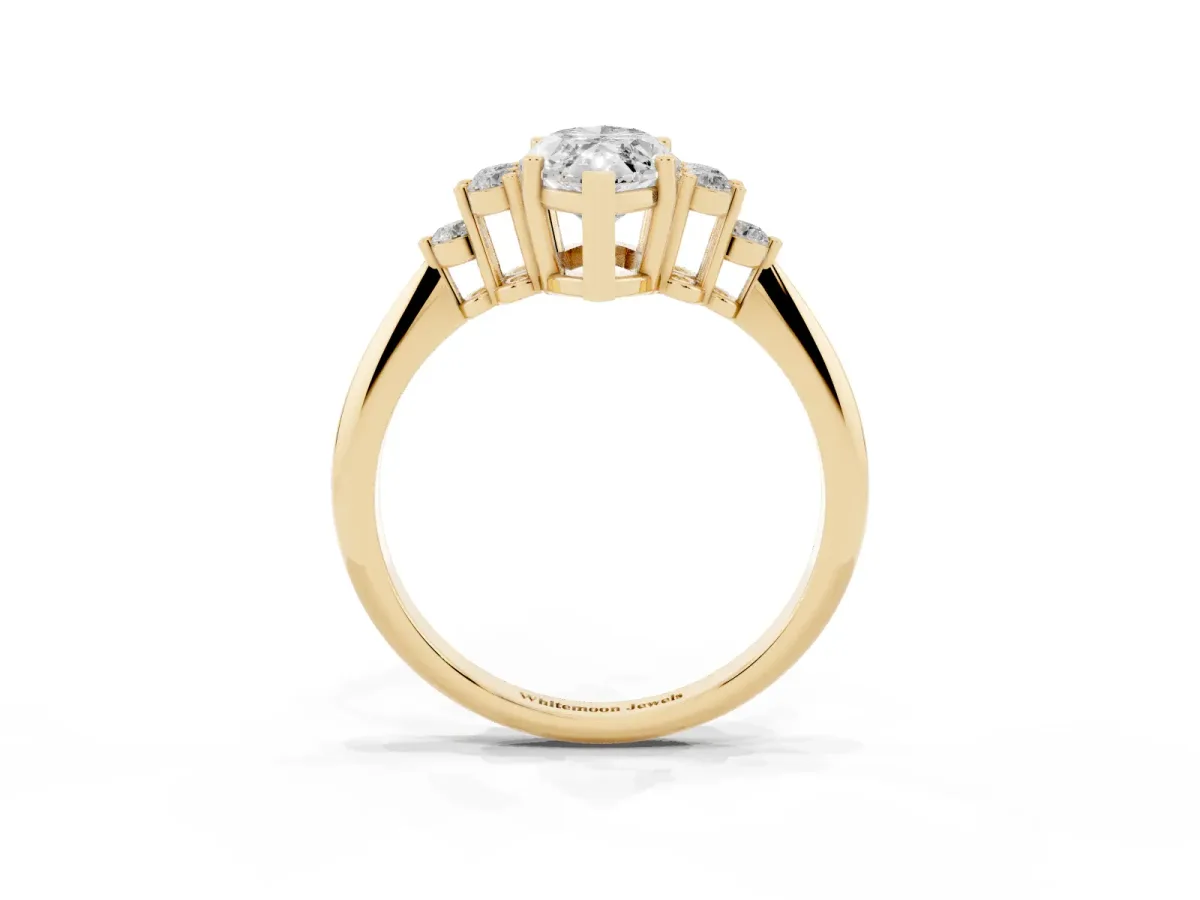 Marquise Cut Cut Diamond Cluster Ring with Solitaire Band and Four-Prong Setting Yellow gold