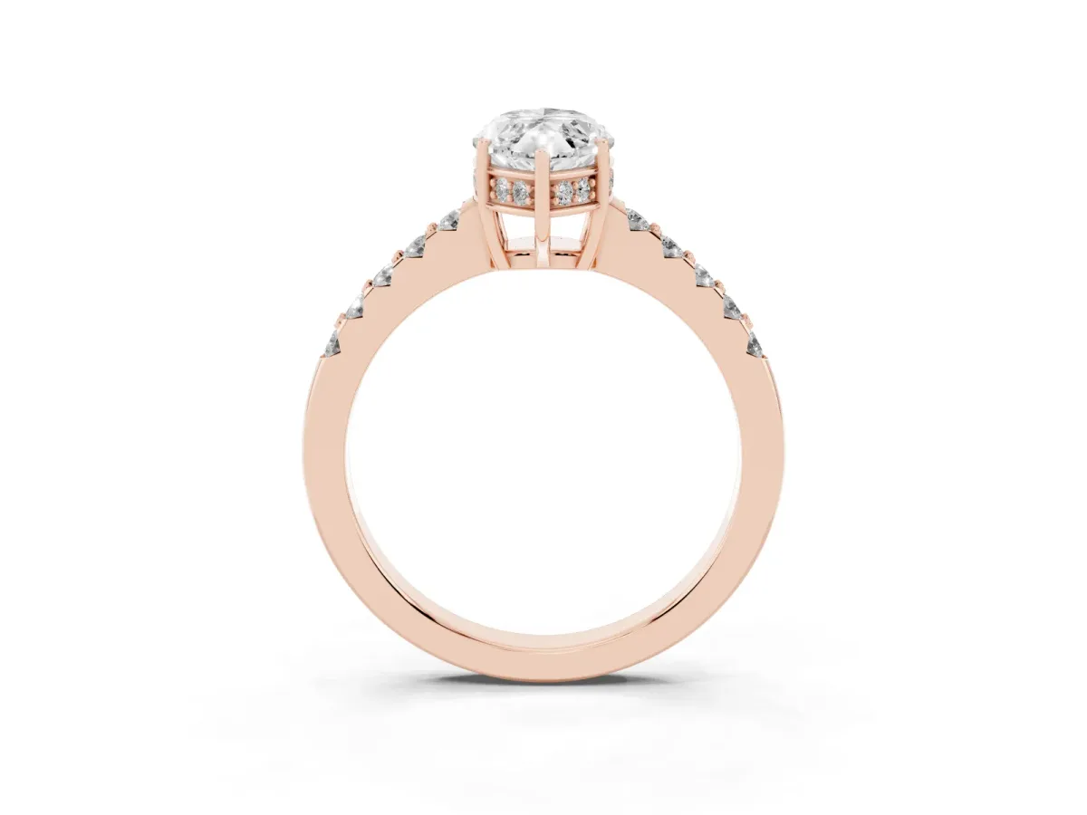 Marquise Cut Solitaire Diamond Engagement Ring with Pavé Band and Six-Prong Setting Rose gold