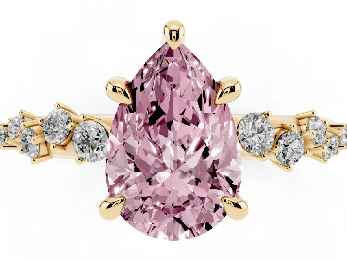 Fancy Pink Pear Cut Cut Diamond Vine Band with Four-Prong Setting Yellow gold