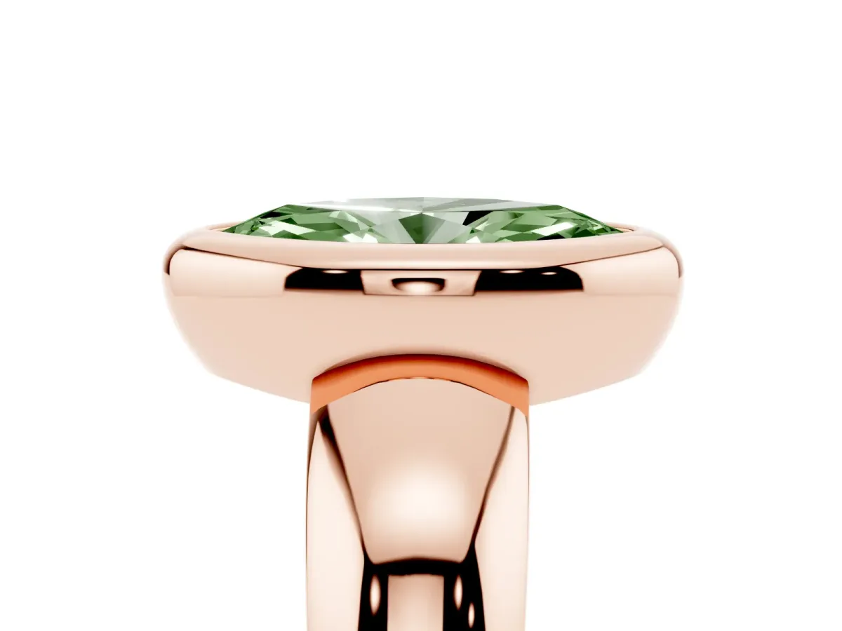Fancy Green Bezel Set Marquise Cut Solitaire Ring with Wide Band Rose gold