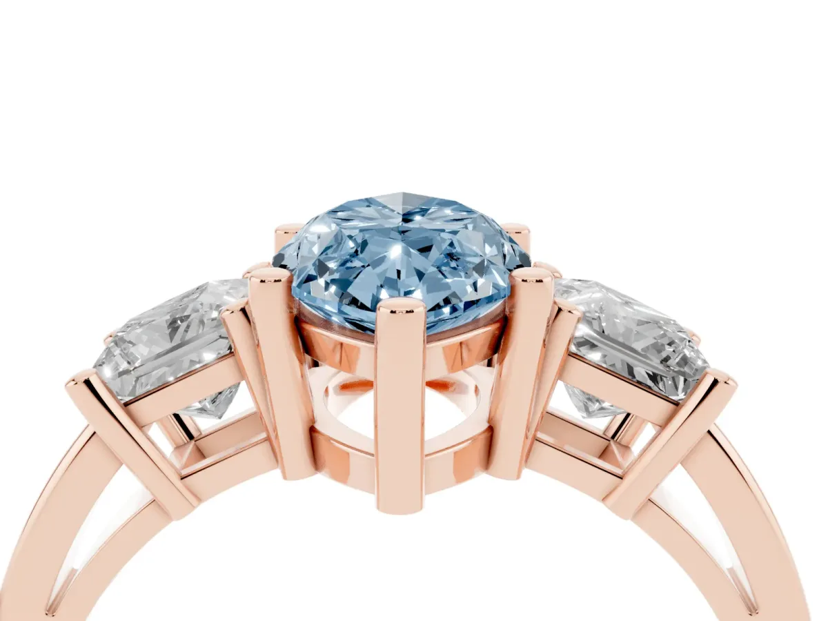 Fancy Blue Three-Stone Marquise Cut Cut Solitaire Ring with Prong Setting Rose gold