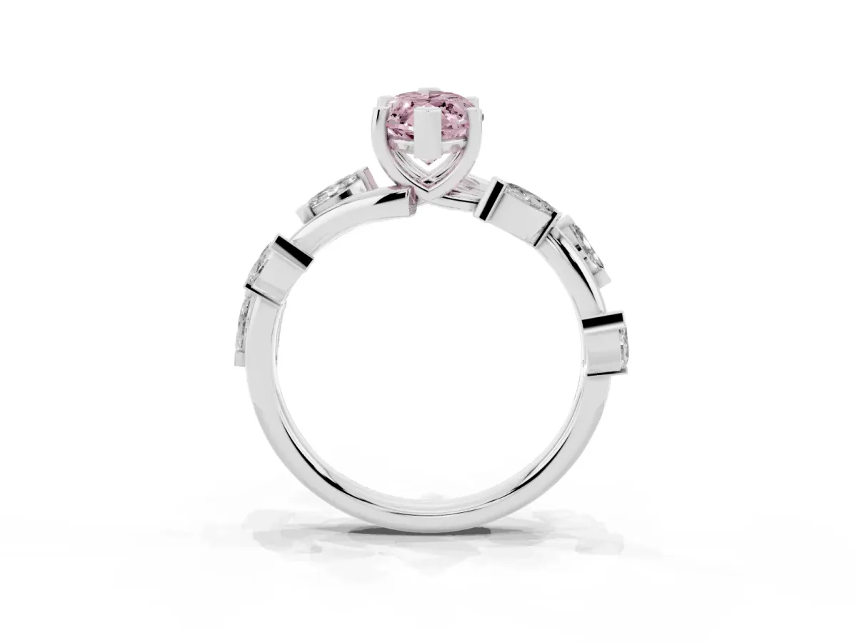 Fancy Pink Marquise Cut Solitaire Twisted Band Marquise Accent Prong Setting Ring Silver