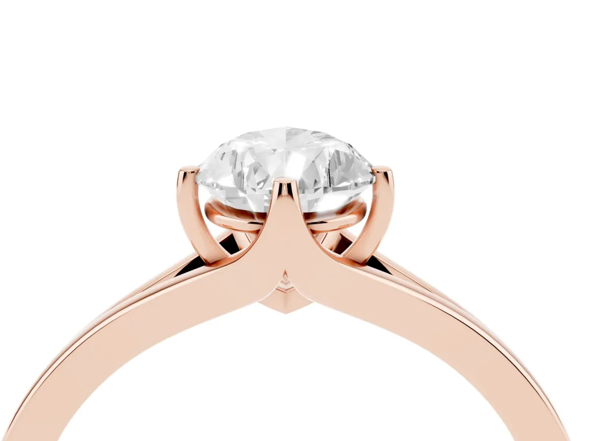 Pear Cut Solitaire Diamond Ring with Six-Prong Setting and Tapered Band Rose gold