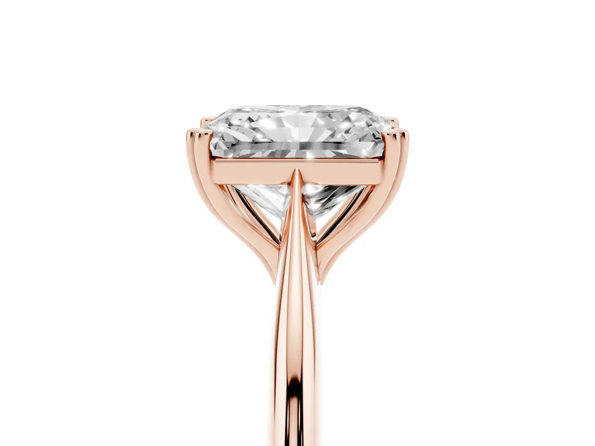 Radiant Cut Solitaire Diamond Ring with Six-Prong Setting and Classic Band Rose gold