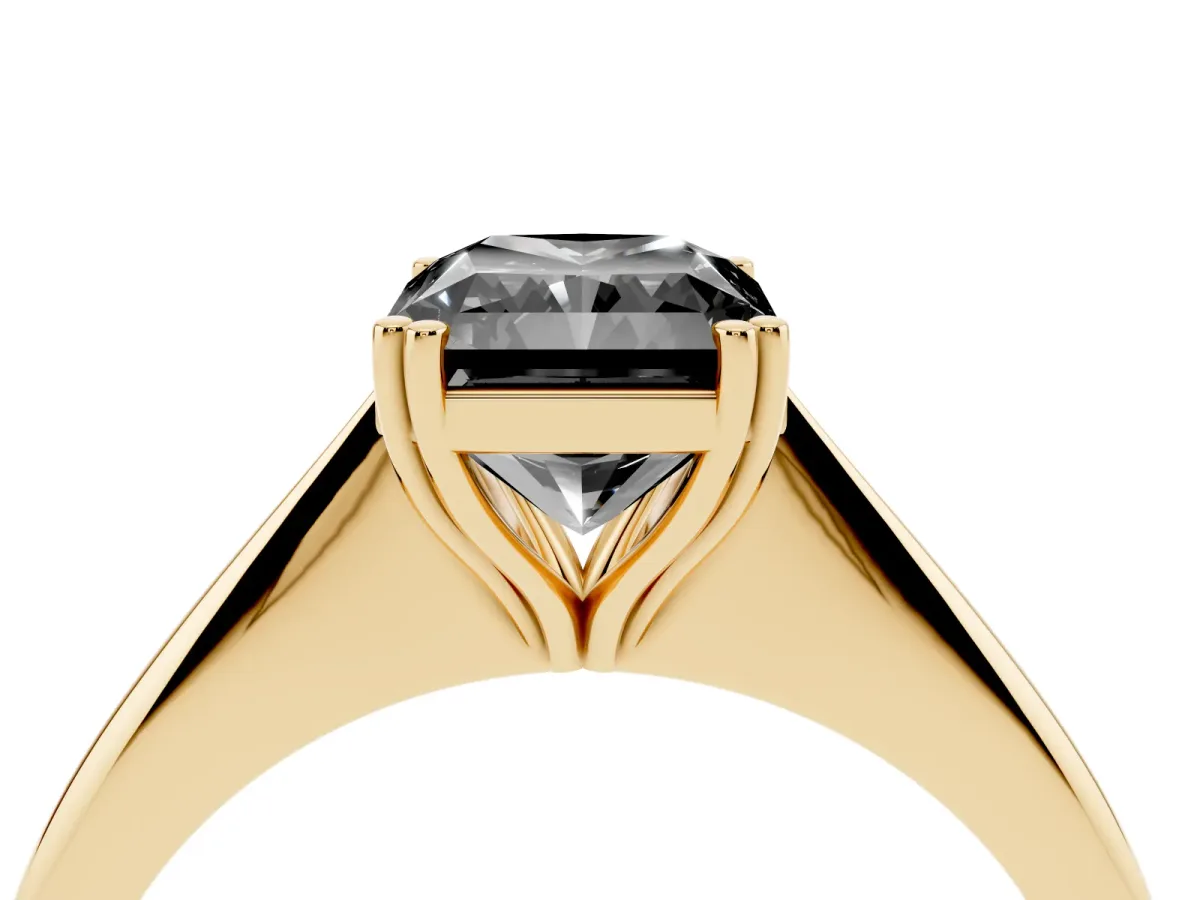 Fancy Black Radiant Cut Solitaire Diamond Ring with Six-Prong Setting and Classic Band Yellow gold