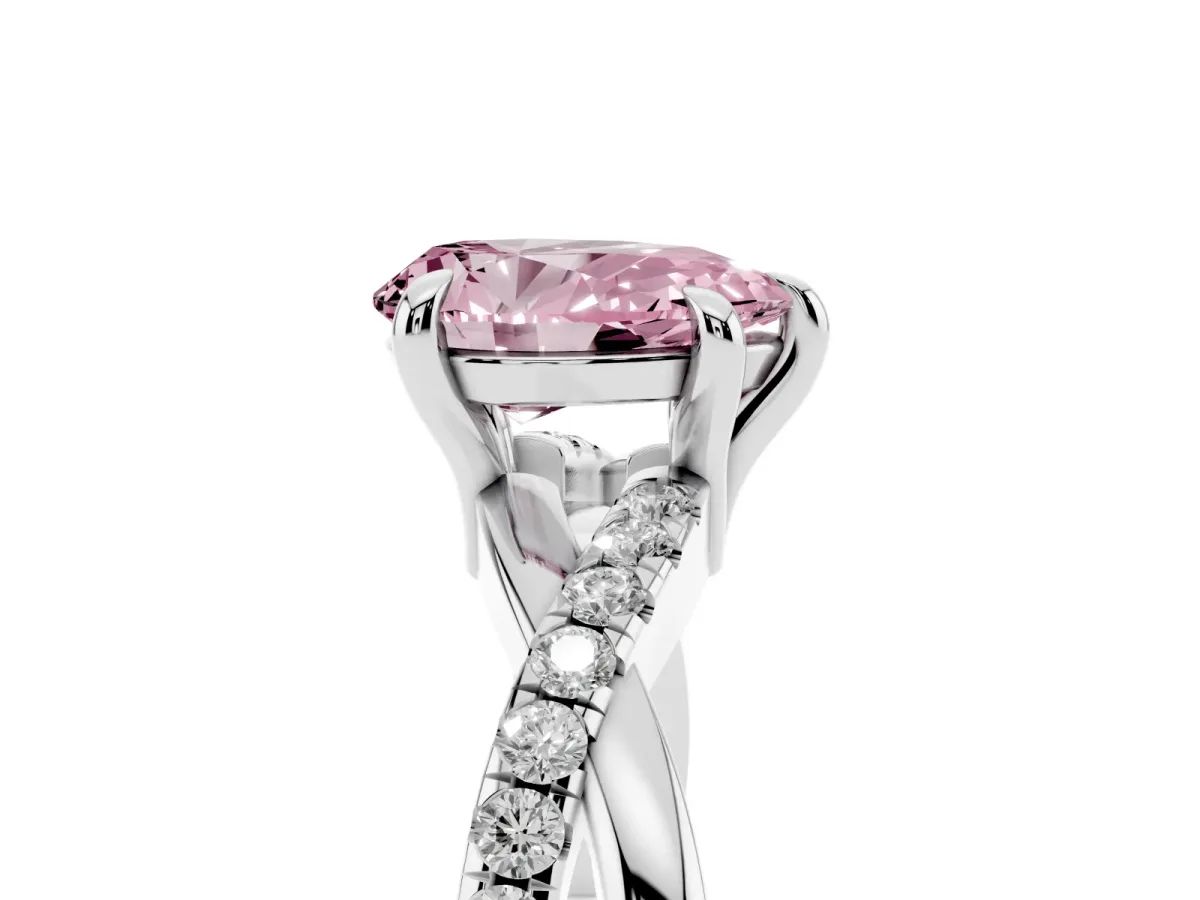 Fancy Pink Pear Cut Cut Diamond Twist Band Solitaire with Prong Setting Platinum