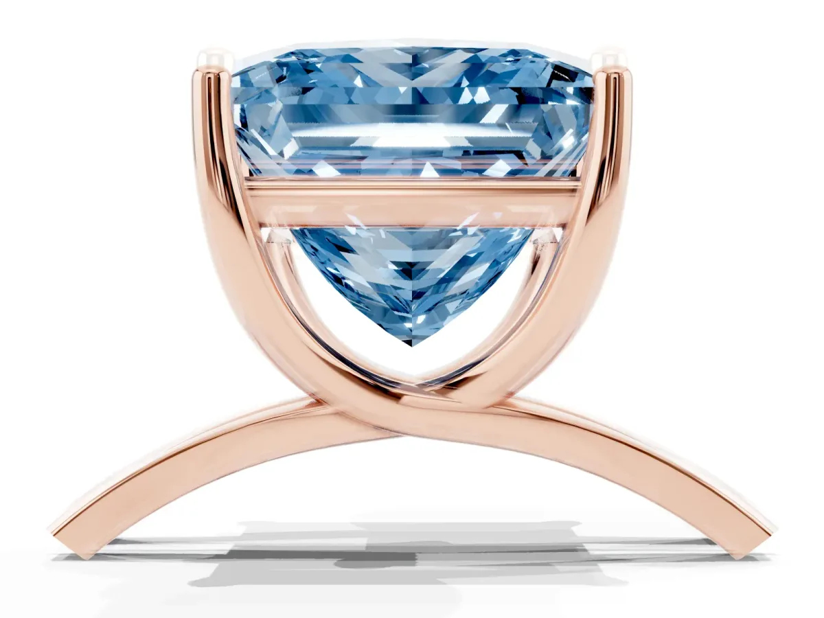 Fancy Blue Princess Cut Cut Diamond Solitaire Engagement Ring with Tapered Plain Band and Four-Prong Setting Rose gold