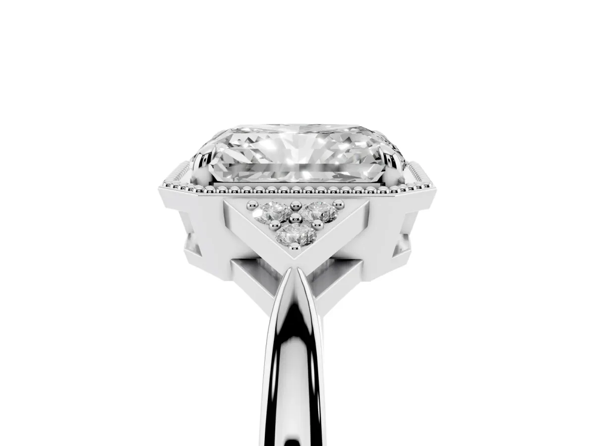 Radiant Cut Diamond Halo Ring with Tapered Band and Four-Prong Setting White gold
