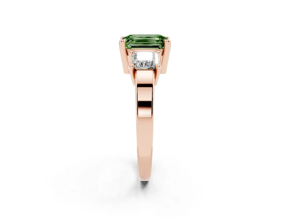 Fancy Green Three-Stone Emerald Cut Cut Solitaire Ring with Prong Setting Rose gold