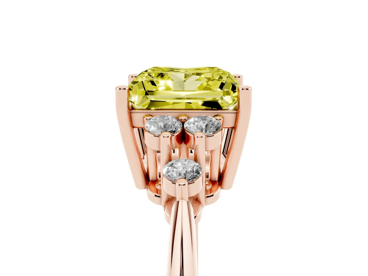 Fancy Yellow Princess Cut Cut Diamond Cluster Ring with Solitaire Band and Four-Prong Setting Rose gold