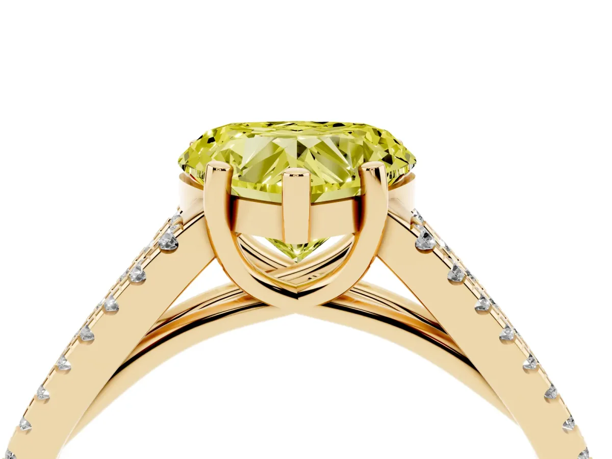 Fancy Yellow Heart Cut Diamond Solitaire Engagement Ring with Split Shank Pavé Band Yellow gold