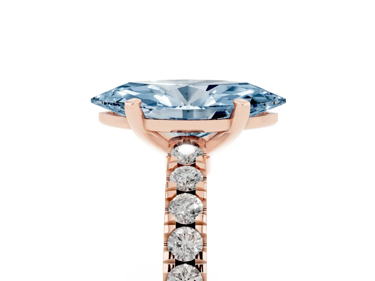 Fancy Blue Marquise Cut Solitaire Diamond with Pavé Band and Four-Prong Setting Rose gold