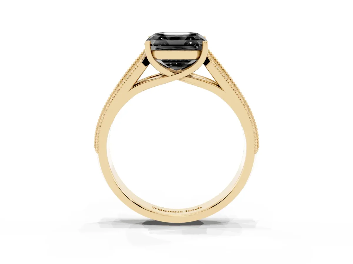 Fancy Black Asscher Cut Cut Pave Split Shank Engagement Ring with Four-Prong Setting Yellow gold