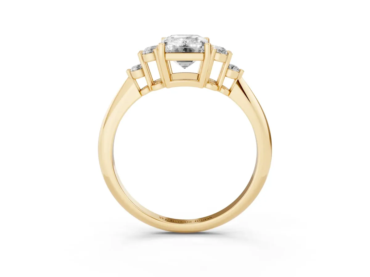 Emerald Cut Cut Diamond Cluster Ring with Solitaire Band and Four-Prong Setting Yellow gold