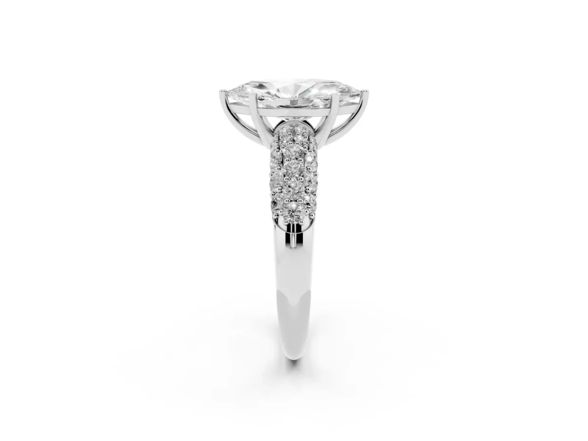 Marquise Cut Diamond Pavé Band Solitaire Ring with Four-Prong Setting Platinum