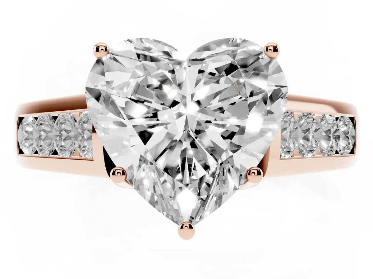Heart Cut Solitaire Channel-Set Diamond Engagement Ring with Four-Prong Setting Rose gold