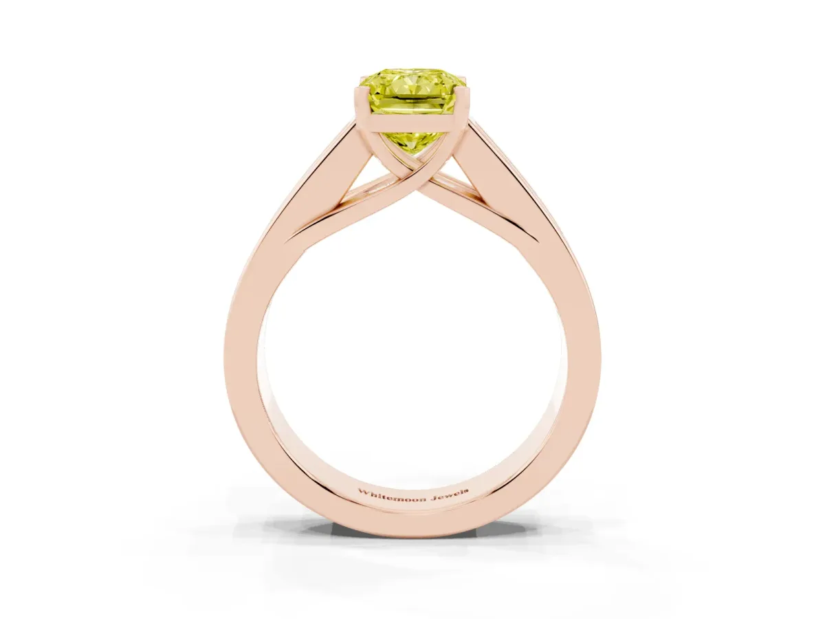 Fancy Yellow Radiant Cut Cut Channel Set Solitaire Ring with Four-Prong Setting Rose gold