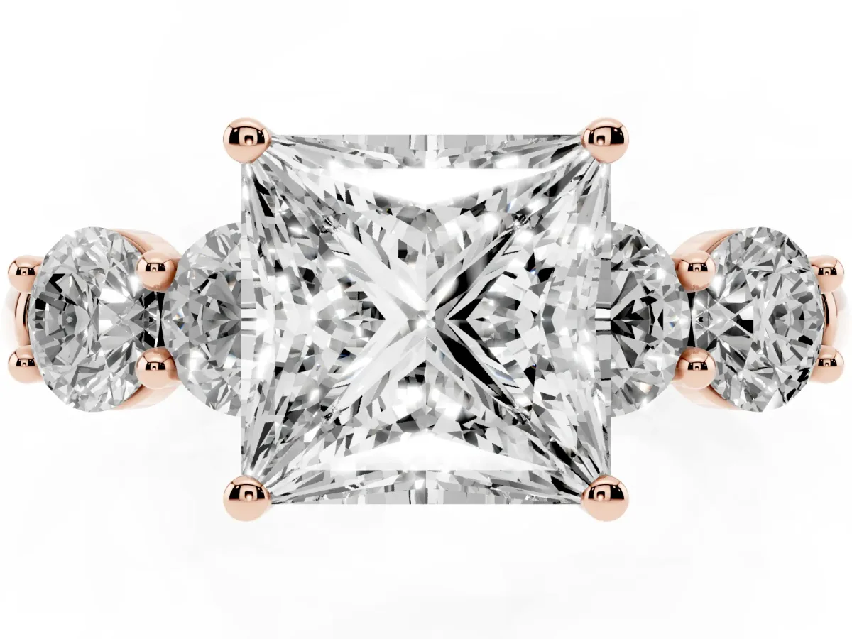 Princess Cut Cut Five-Stone Prong Set Diamond Ring with Classic Band Rose gold