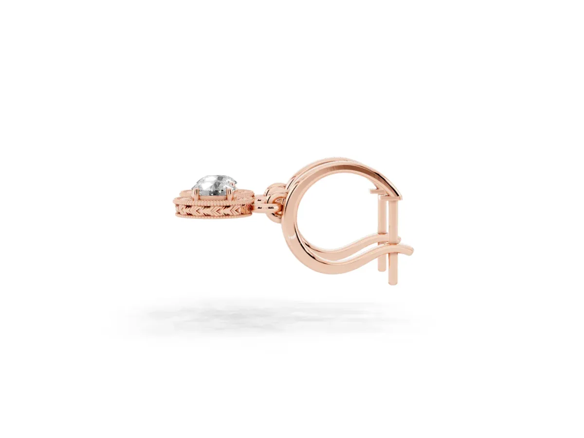 Round Cut Milgrain Bezel Set Leverback Earrings Rose gold