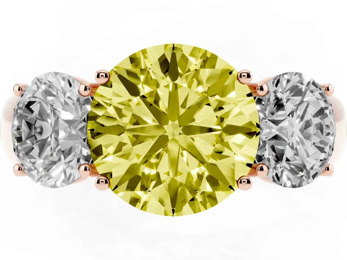 Fancy Yellow Three-Stone Round Cut Cut Diamond Ring with Prong Setting and Classic Band Rose gold