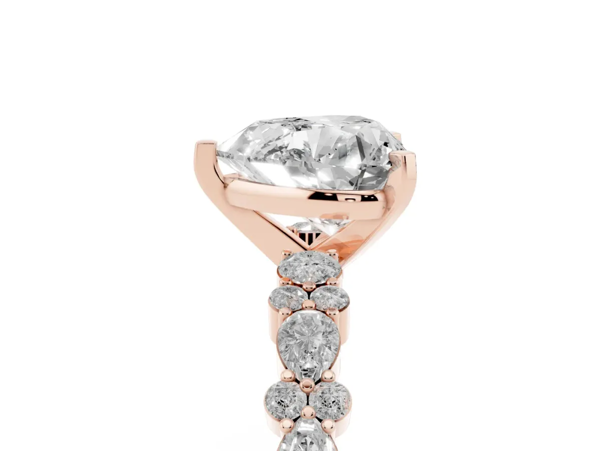 Heart Cut Diamond Side Stone Solitaire Ring with Round and Four-Prong Setting Rose gold