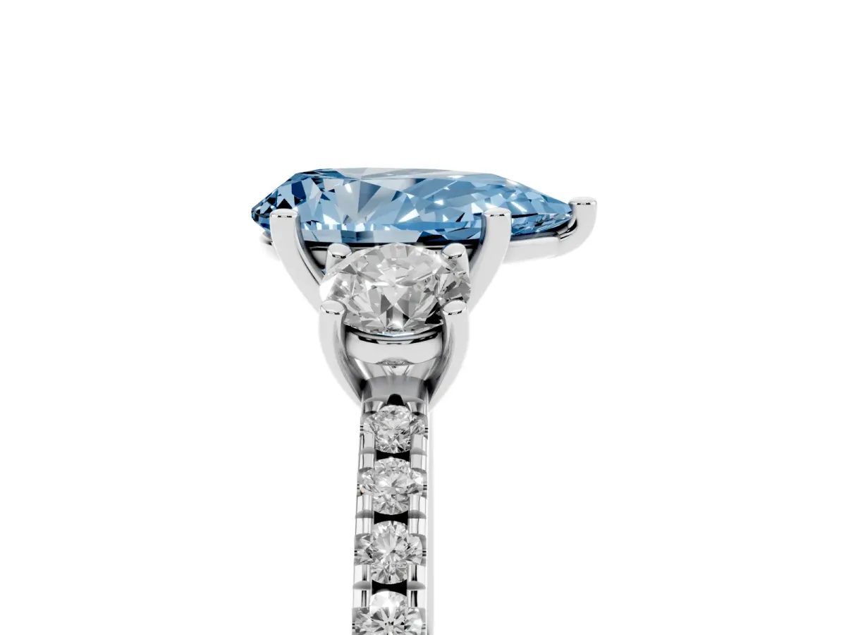 Fancy Blue Three-Stone Pear Cut Cut Diamond Pavé Band with Prong Setting Silver