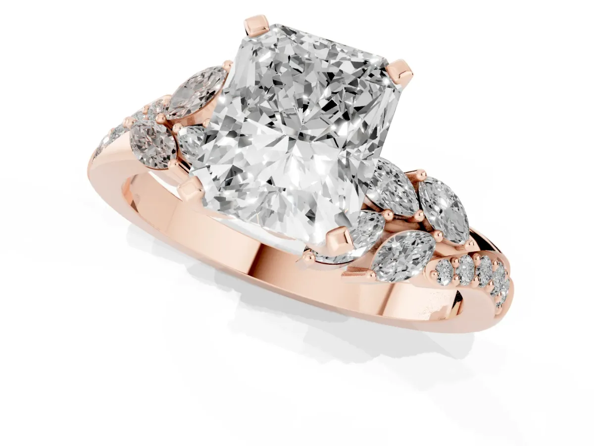 Radiant Cut Solitaire Marquise Twist Band with Six-Prong Setting Rose gold