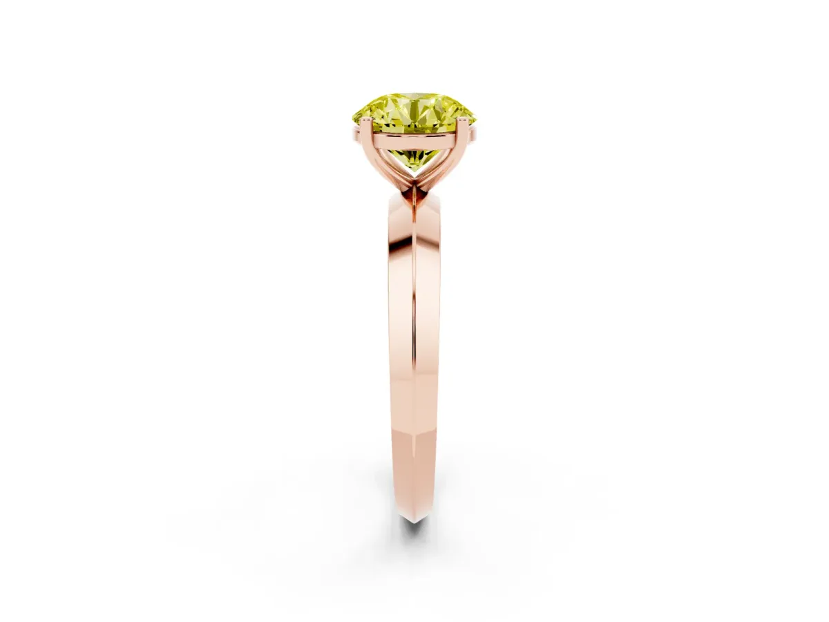Fancy Yellow Round Cut Cut Solitaire Engagement Ring with Flat Band and Four-Prong Setting Rose gold