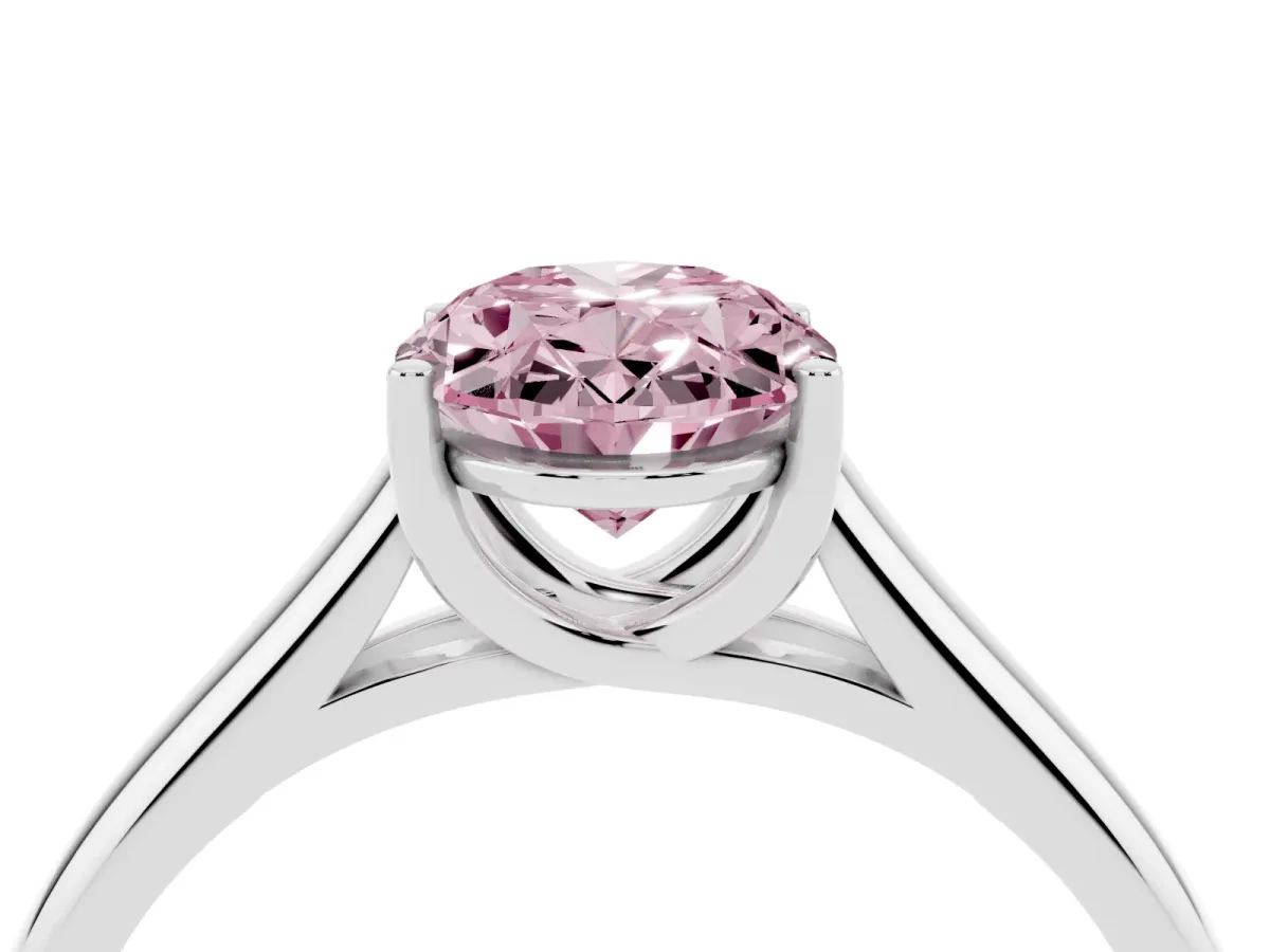 Fancy Pink Oval Cut Solitaire Engagement Ring with Tapered Band and Four-Prong Setting Platinum