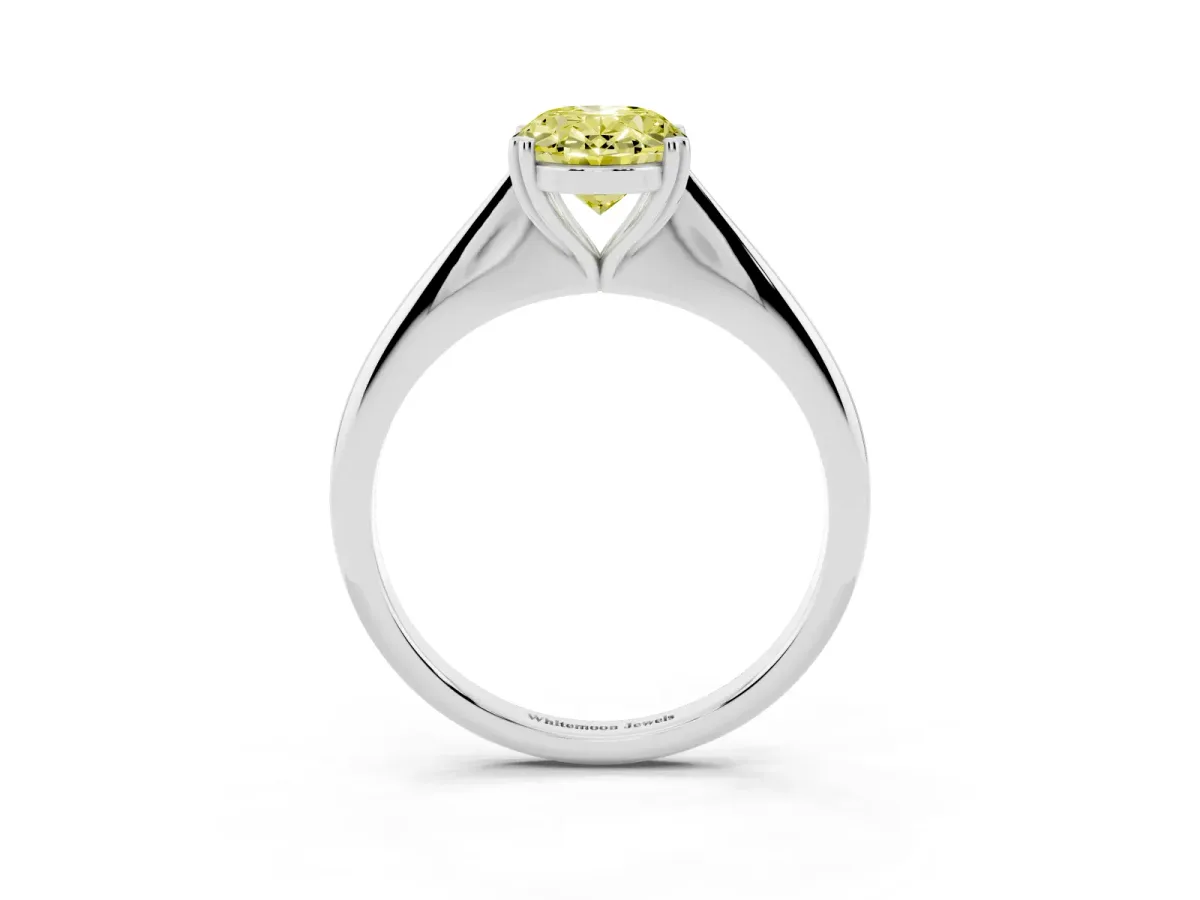 Fancy Yellow Oval Cut Solitaire Diamond Ring with Six-Prong Setting and Classic Band Silver