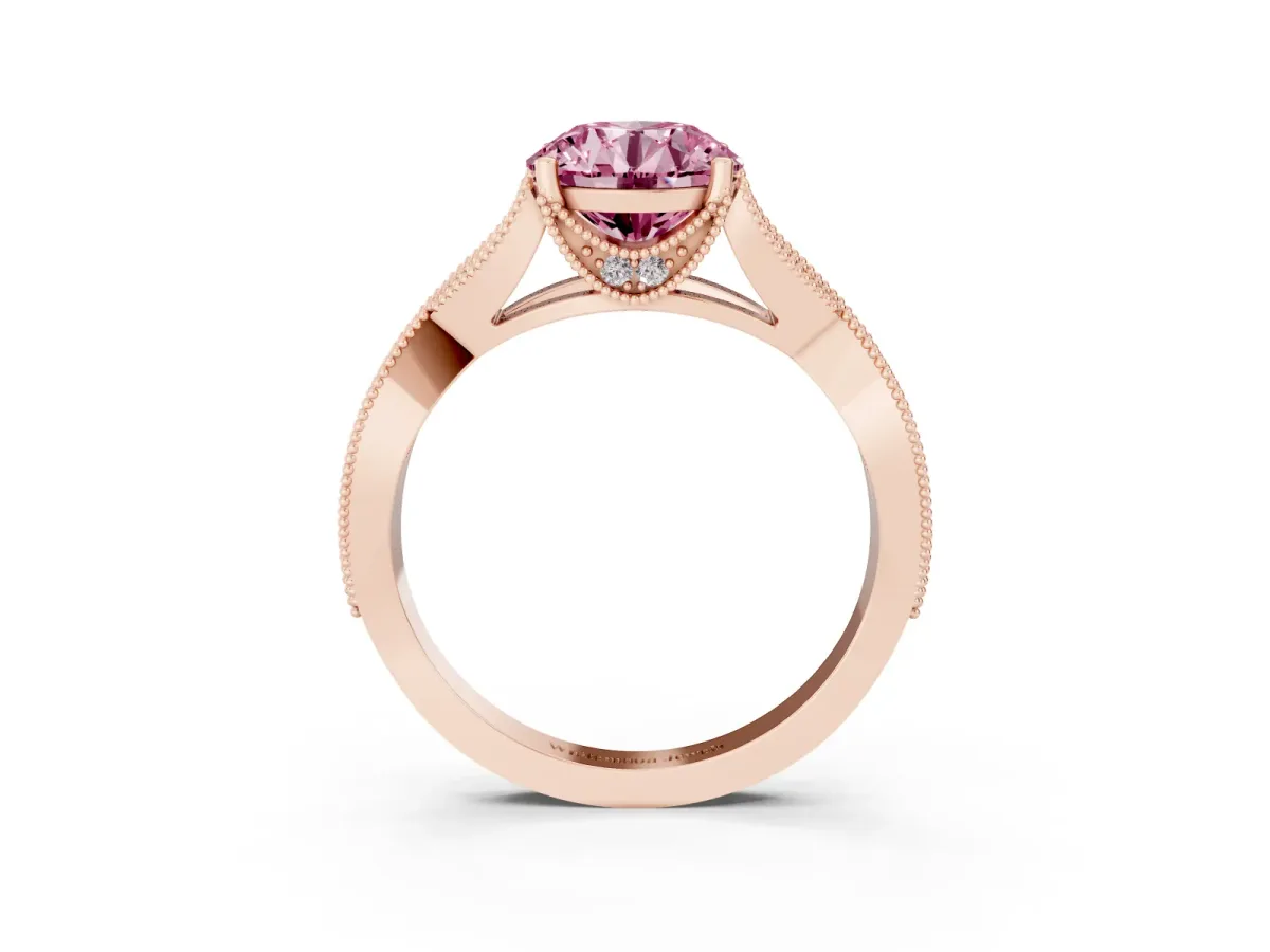 Fancy Pink Round Cut Cut Diamond Twisted Band with Milgrain Pave Setting and Four-Prong Setting Rose gold