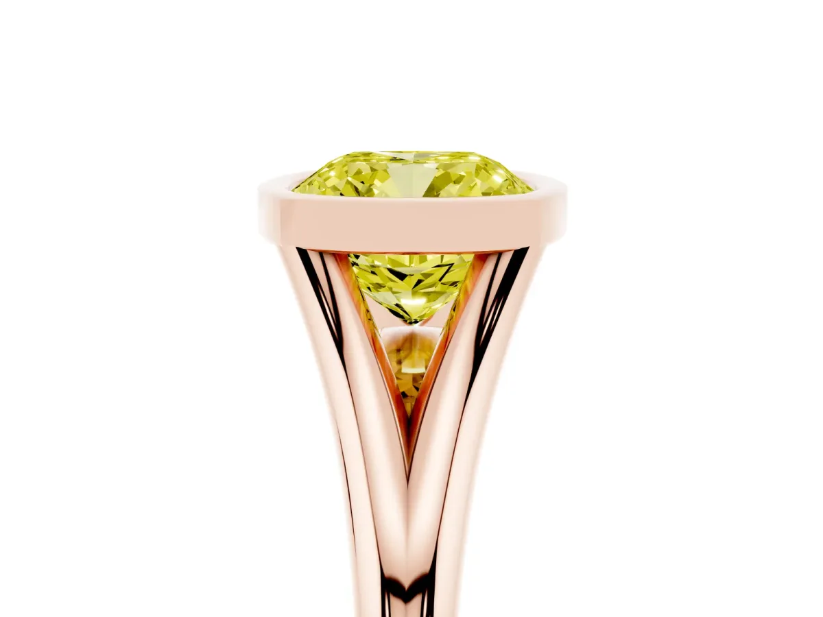 Fancy Yellow Bezel Set Cushion Cut Cut Solitaire Ring with Tapered Band Rose gold