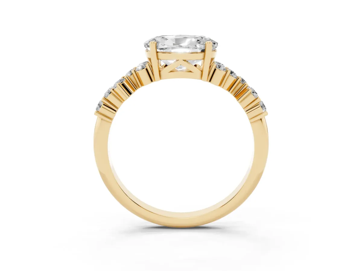 Oval Cut Diamond Scattered Round Accent Ring with Prong Setting Yellow gold