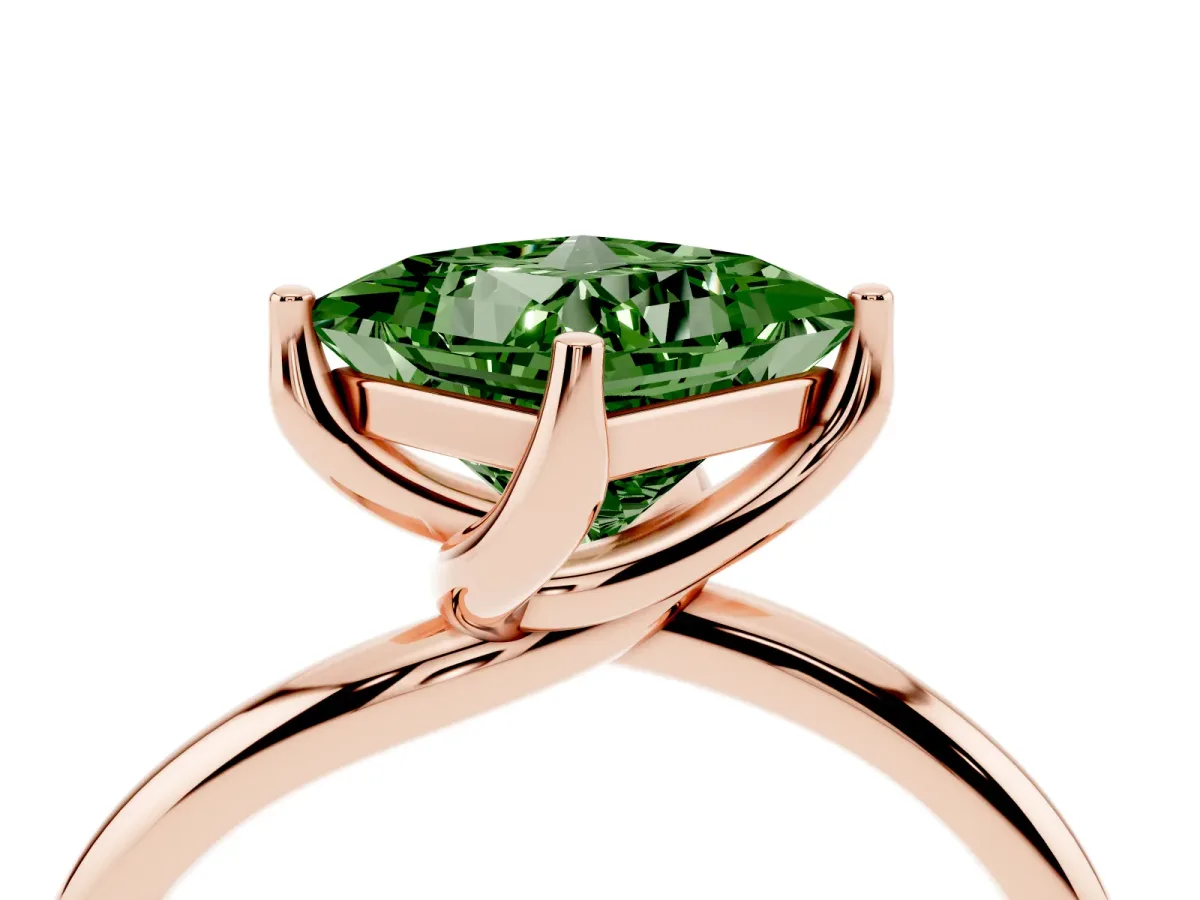 Fancy Green Princess Cut Diamond Solitaire Engagement Ring with Four-Prong Setting and Classic Band Rose gold