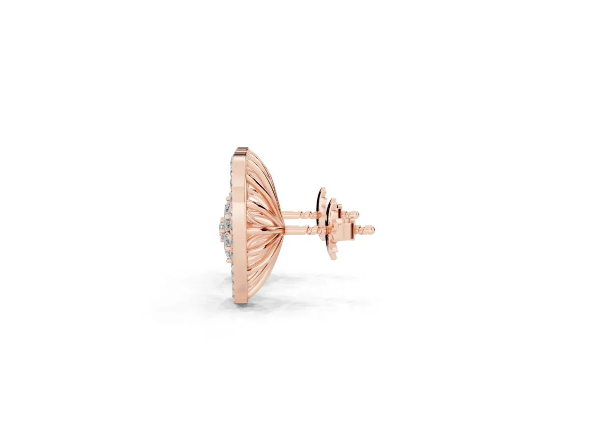 Round Diamond Open Heart Cluster Stud Earrings Rose gold