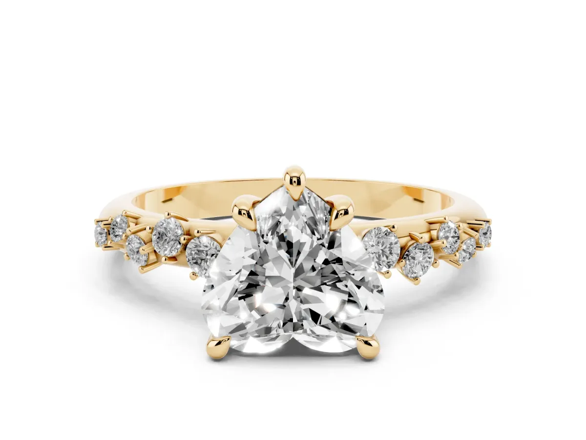 Heart Cut Cut Diamond Vine Band with Four-Prong Setting Yellow gold