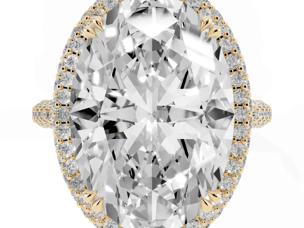Oval Diamond Halo Ring with Round Diamond Accents Yellow gold