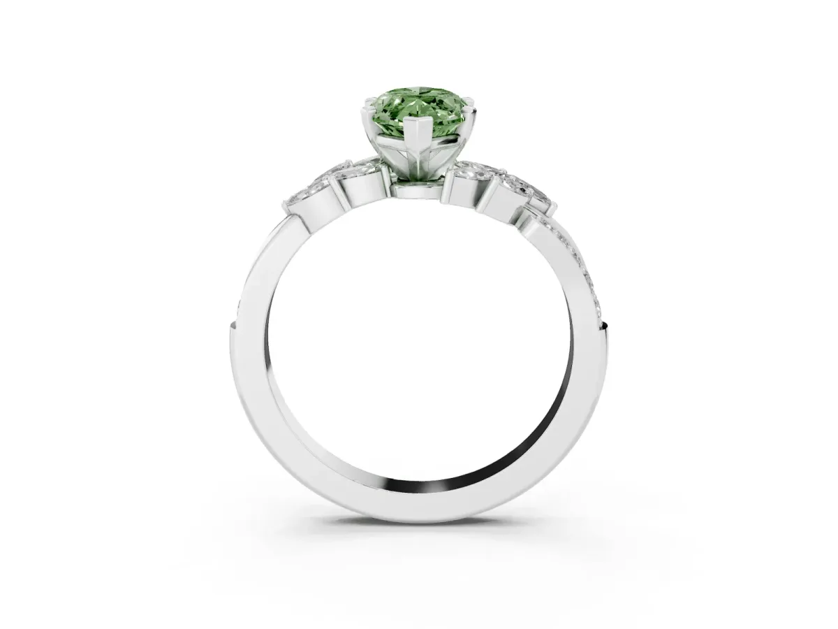 Fancy Green Marquise Cut Solitaire Marquise Twist Band with Six-Prong Setting Silver