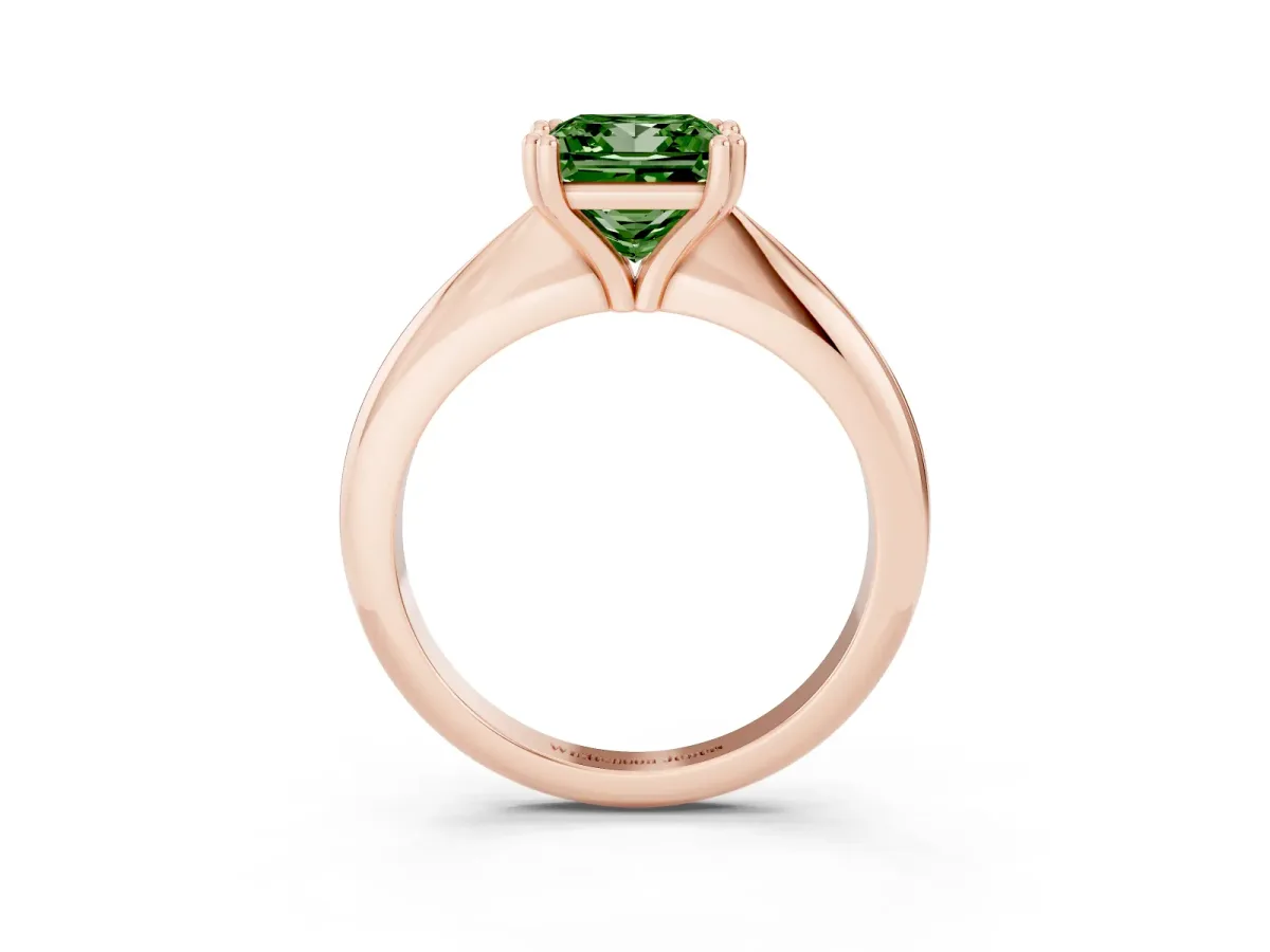 Fancy Green Princess Cut Cut Solitaire Engagement Ring with Tapered Band and Four-Prong Setting Rose gold